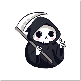 Cute and funny grim reaper with their thumb up Posters and Art